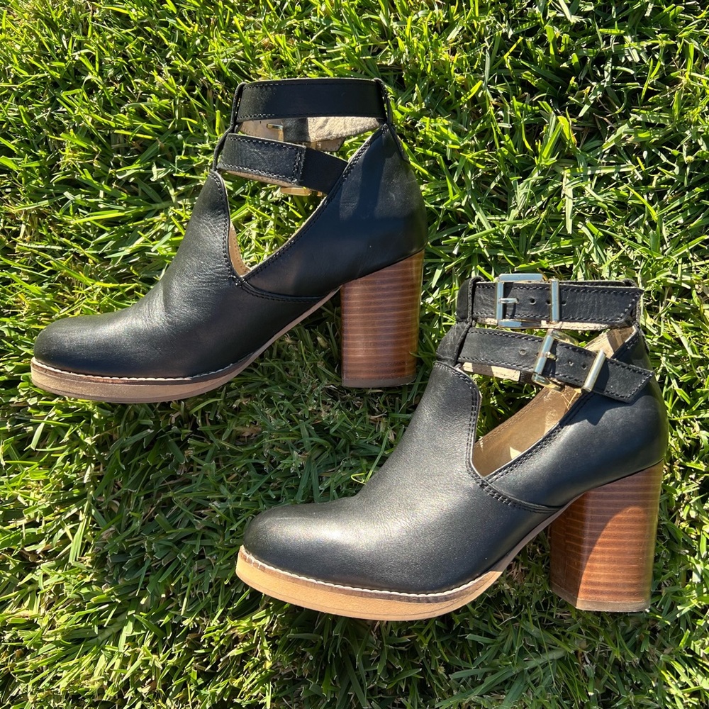 Seychelles Black Cutout Buckle Strap Ankle Boots
